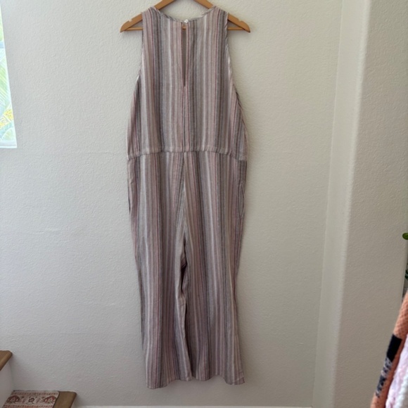 DREW neutral striped linen blend‎ sleeveless jumpsuit NWT Size Large - Picture 5 of 7